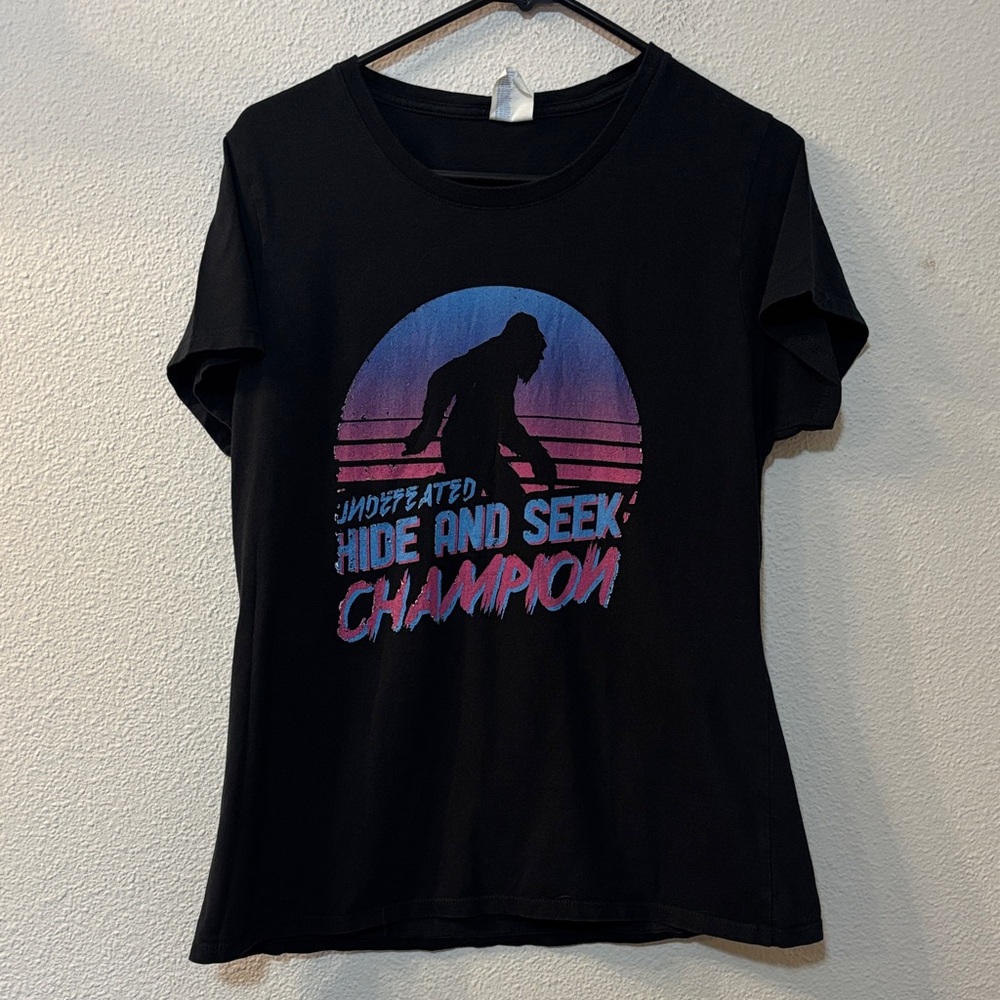 Port & Company Black Tee with Pink and Blue Graphic